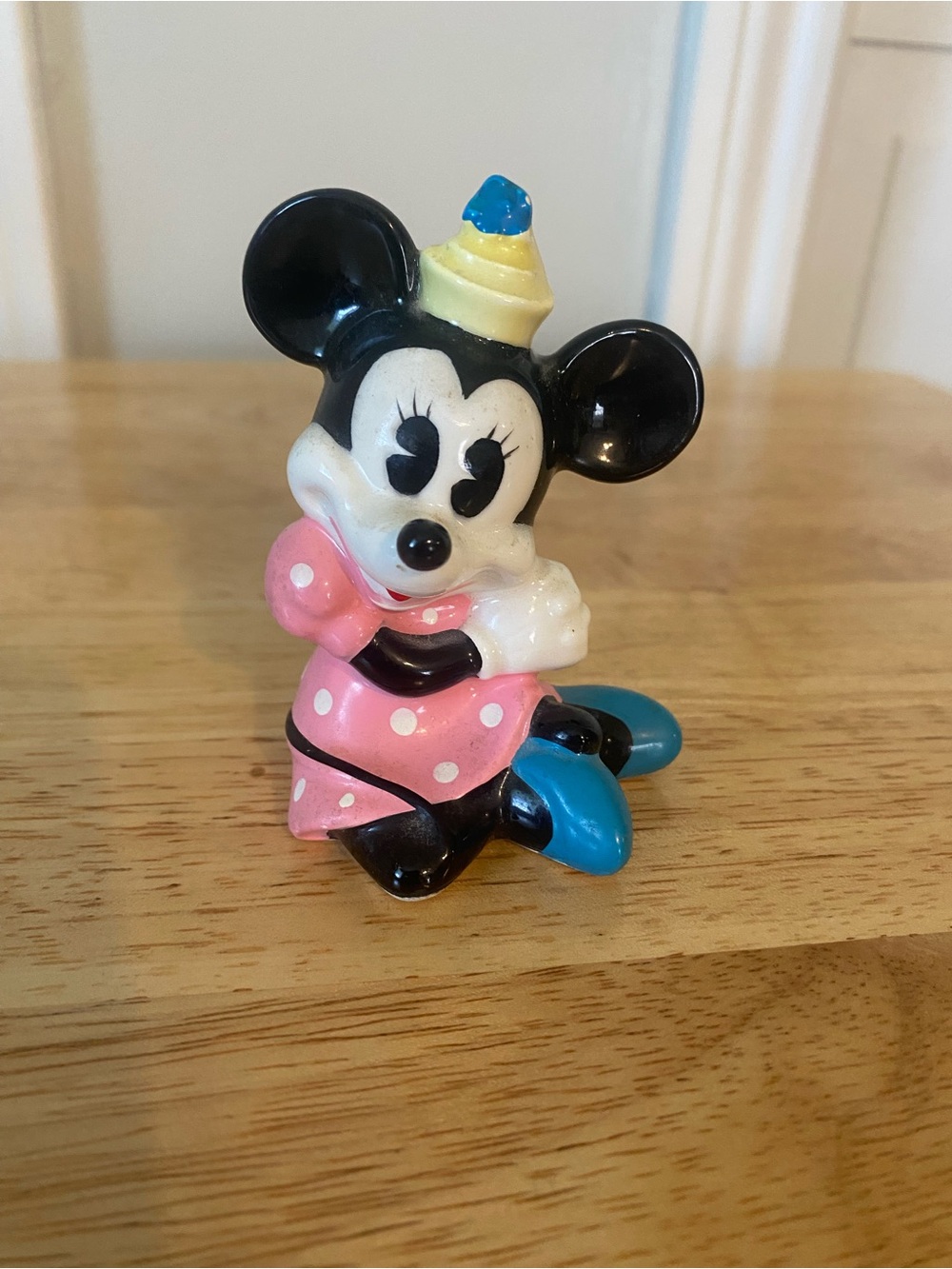 Minnie Mouse Figurine with Party Hat and Pink Polka Dot Dress
